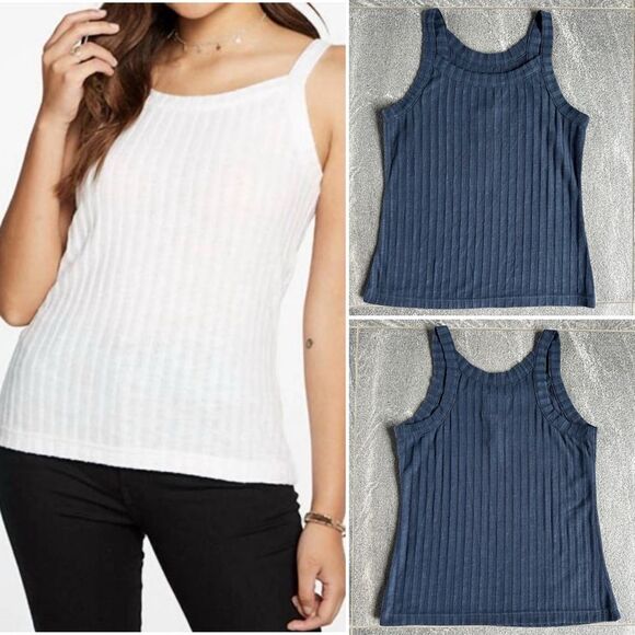 NWT Chaser Wide Rib High Neck Racerback Soft Stretchy Poor Boy Tank Top Blue S - Picture 8 of 8